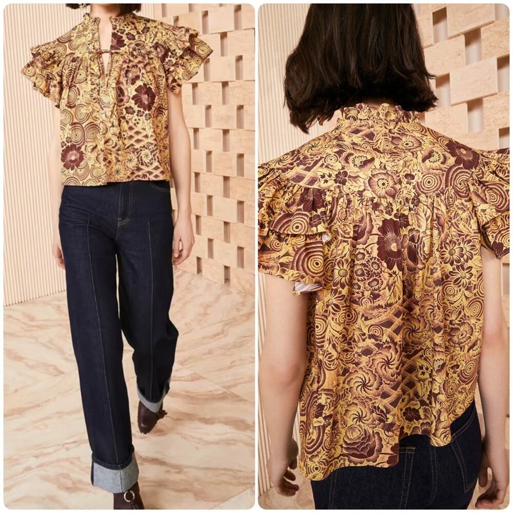 Ulla Johnson Ruffle Sleeve Letty Top in Amber